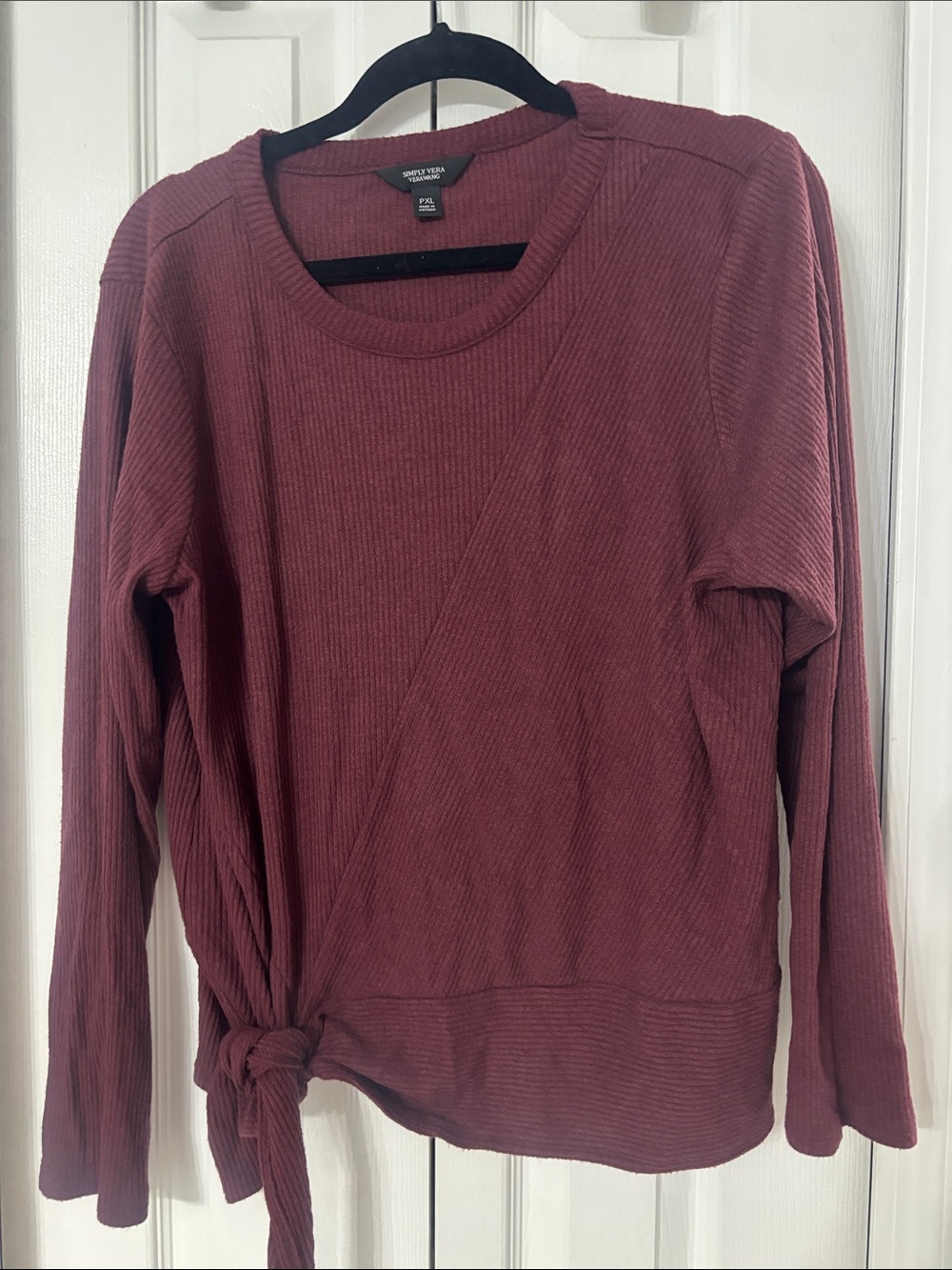 Simply Vera Vera Wang Ribbed Side-Tie Sweatshirt - Burgundy